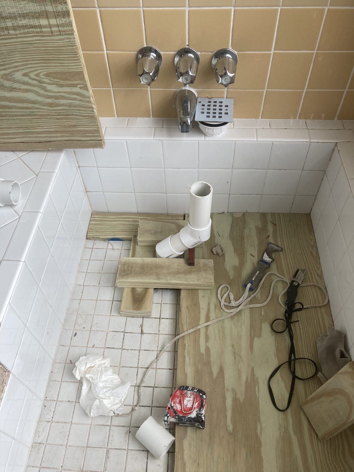 Bathroom rough plumbing during remodel