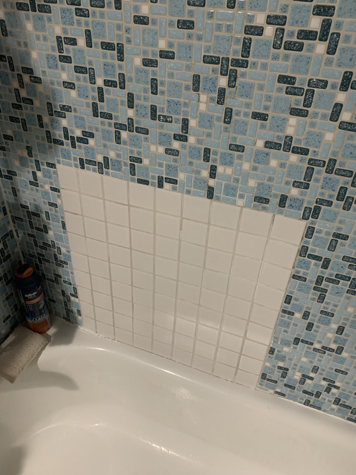 Glass mosaic tub surround in progress