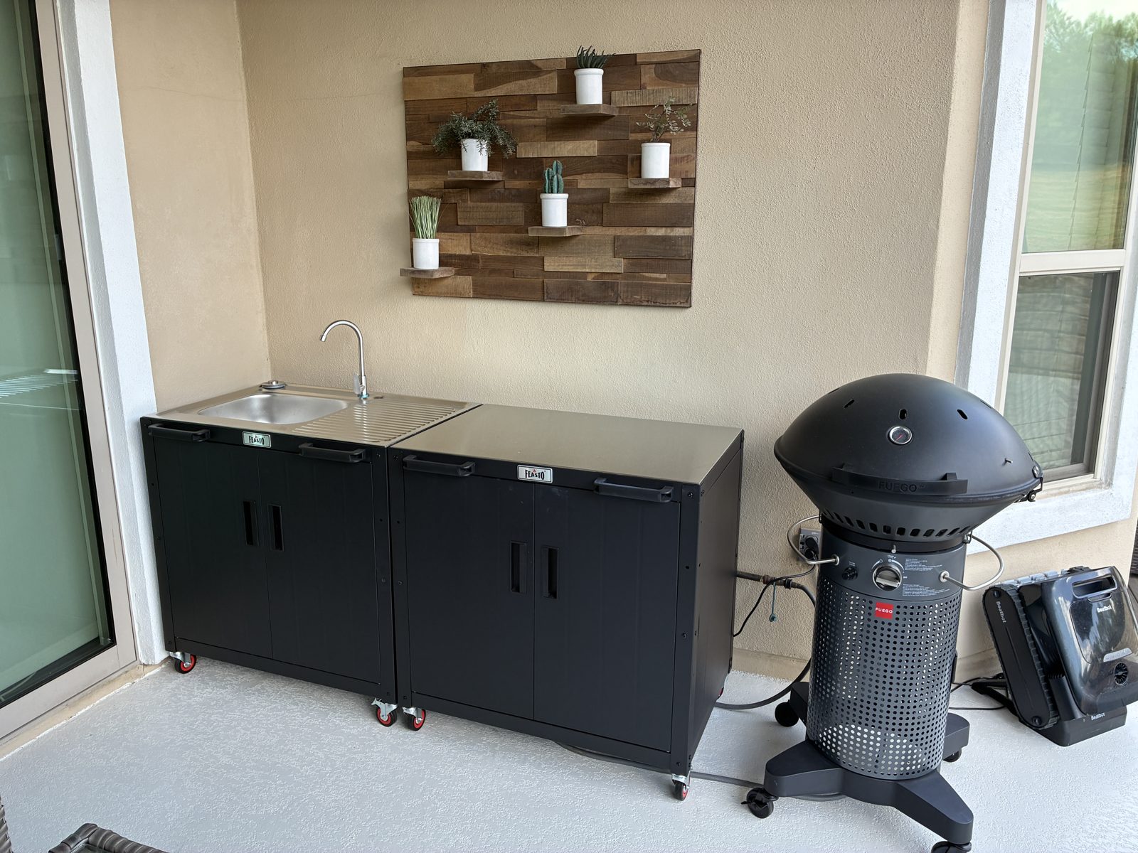 Outdoor kitchen cabinets and bar sink assembled Austin TX