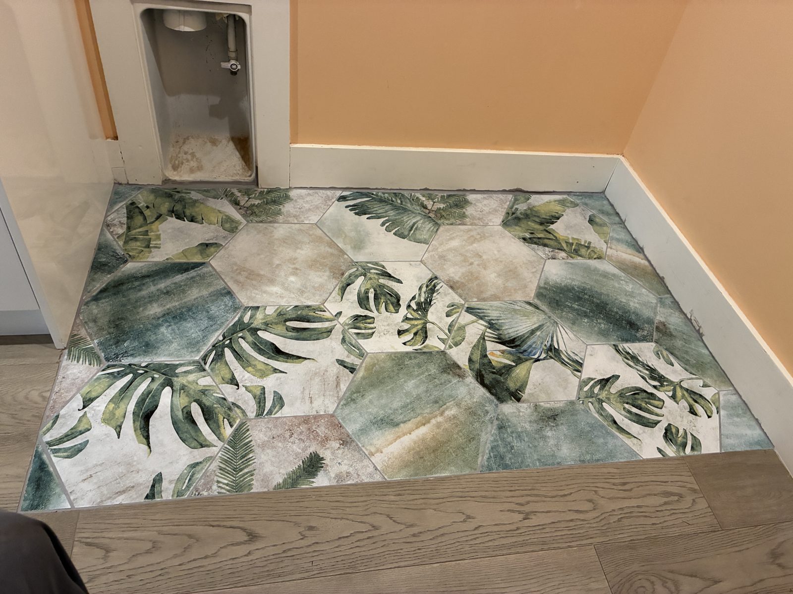 Finished botanical hex tile floor Austin TX